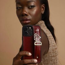 Load image into Gallery viewer, GLAM. Personalized Leather iPhone Case - Burgundy/Gold